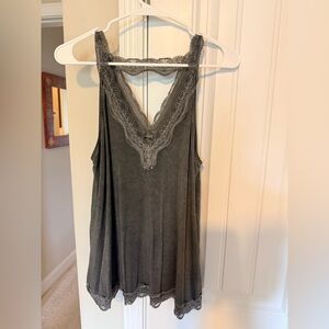 POL Lace-Trim V-Neck Camisole - Charcoal Gray